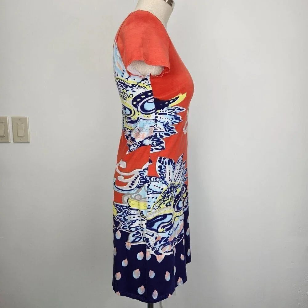 Krimson Klover Red Floral Paisley Tee Shirt Dress Small Short Sleeve Mini Cotton